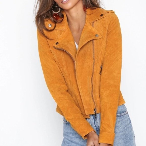 BEST JACKET FULLY LINED SOFT SUEDE LEATHER | AMBER GOLD YELLOW MUSTARD NUGGET OR - Picture 13 of 14